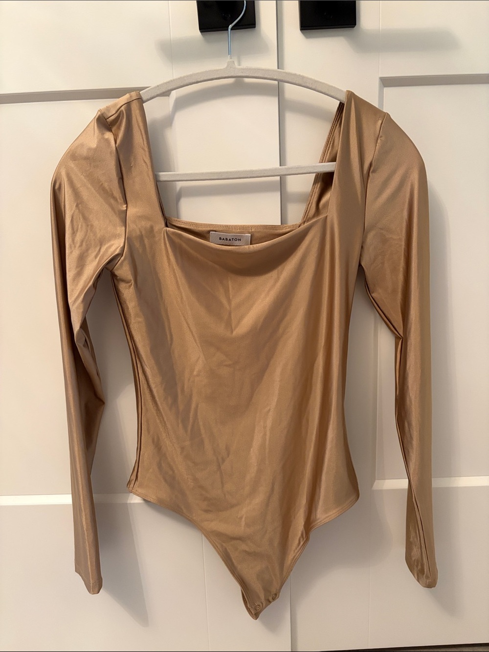 Babaton Metallic Gold Long-Sleeve Square-Neck Bodysuit